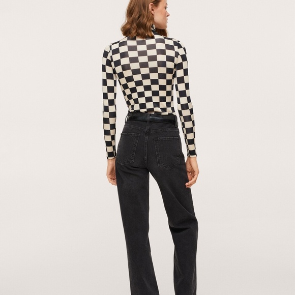 Checkered turtleneck long-sleeved knit top - Picture 6 of 11